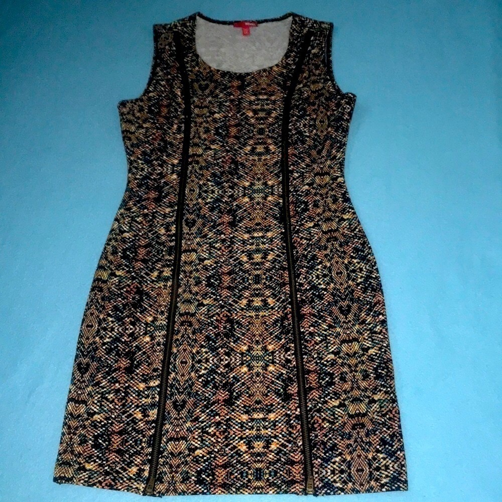 BONGO “Vernice” textured tank midi dress, working double zipper front NEW size L